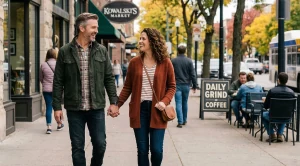 A couple strolling on grand avenue in saint paul. (Generated with AI)