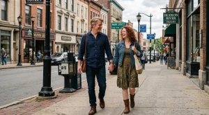 A couple walking the historic streets of yonkers hand in hand. (Generated with AI)