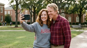 A couple taking pictures at university of alabama. (Generated with AI)