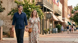 A couple strolling hand in hand through the historic streets of montgomery. (Generated with AI)
