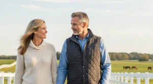 A couple walking a horse farm in lexington. (Generated with AI)