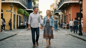 A couple strolling hand in hand through french quarter in new orleans, louisiana. (Generated with AI)