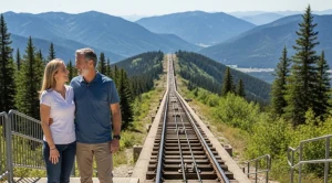 A couple standing along an incline railway in Chattanooga, Tennessee. (Generated with AI)
