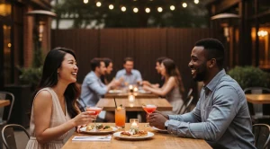 A couple enjoying a date at bells brewery beer garden. (Generated with AI)