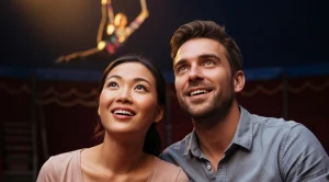 A couple enjoying a dinner at cirque de soleil in las vegas. (Generated with AI)