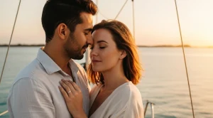 A couple enjoying the sunset from a sailboat in Key West. (Generated with AI)