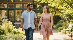 A couple walking hand in hand through volunteer park in seattle. (Generated with AI)