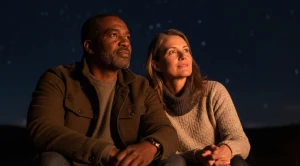 A couple sitting together at night. (Generated with AI)