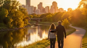 A couple walking cherry creek trail in denver, colorado. (Generated with AI)