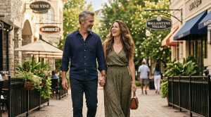 A couple walking hand in hand at ballantyne village, charlotte. (Generated with AI)