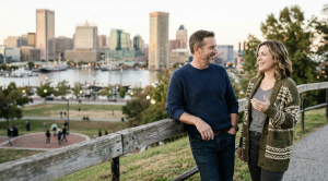 A couple enjoying a date at the federal hill park, baltimore. (Generated with AI)
