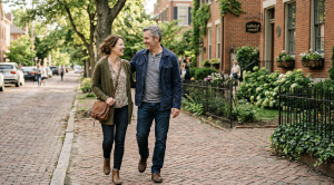 A couple enjoying a date in german village, columbus. (Generated with AI)