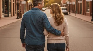 A couple strolling old colorado city, side by side. (Generated with AI)