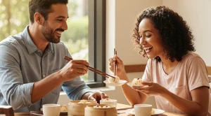 A couple enjoying a dim sum brunch in san francisco. (Generated with AI)