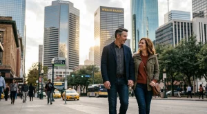 A couple strolling houston downtown hand in hand. (Generated with AI)