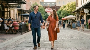 A couple at pearl district, san antonio enjoying a date. (Generated with AI)