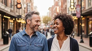 A couple walking the streets.