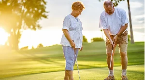 A couple playing mini golf on a date. (Generated with AI)