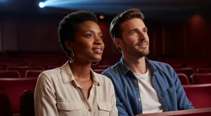 A couple enjoying a live performance in a theatre in Jersey City. (Generated with AI)