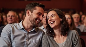 A couple laughing together at a show in NJPAC in Newark (Generated with AI)