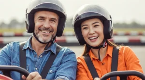 A couple is karting on a date. (Generated with AI)