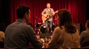 A couple enjoying an open mic night. (Generated with AI)